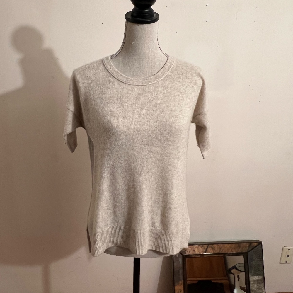 White & Warren Brown Beige Knit Cashmere Color Block Neutral Sweater Size XS